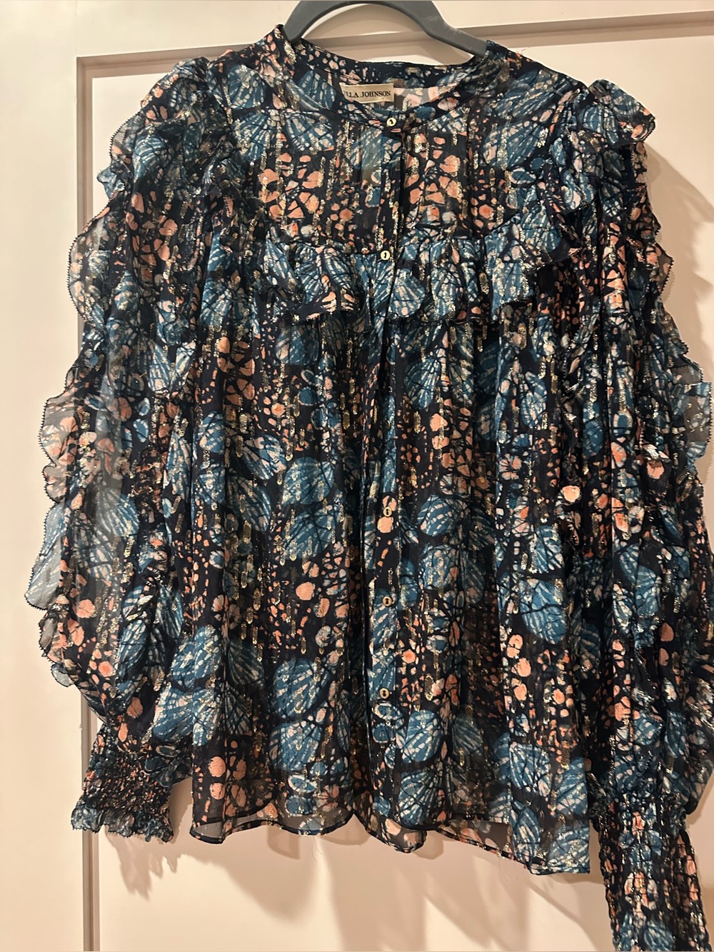 NWT Ulla Johnson Blue Floral Ruffle Blouse